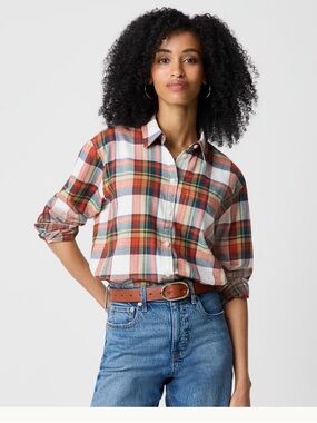 J. Crew Orange, Red & Green Plaid Button-Down Shirt